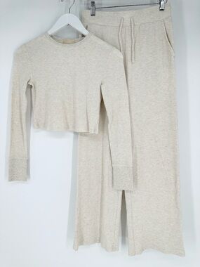 Nuuds Thermal Waffle Knit Matching Set Crop Long Sleeve